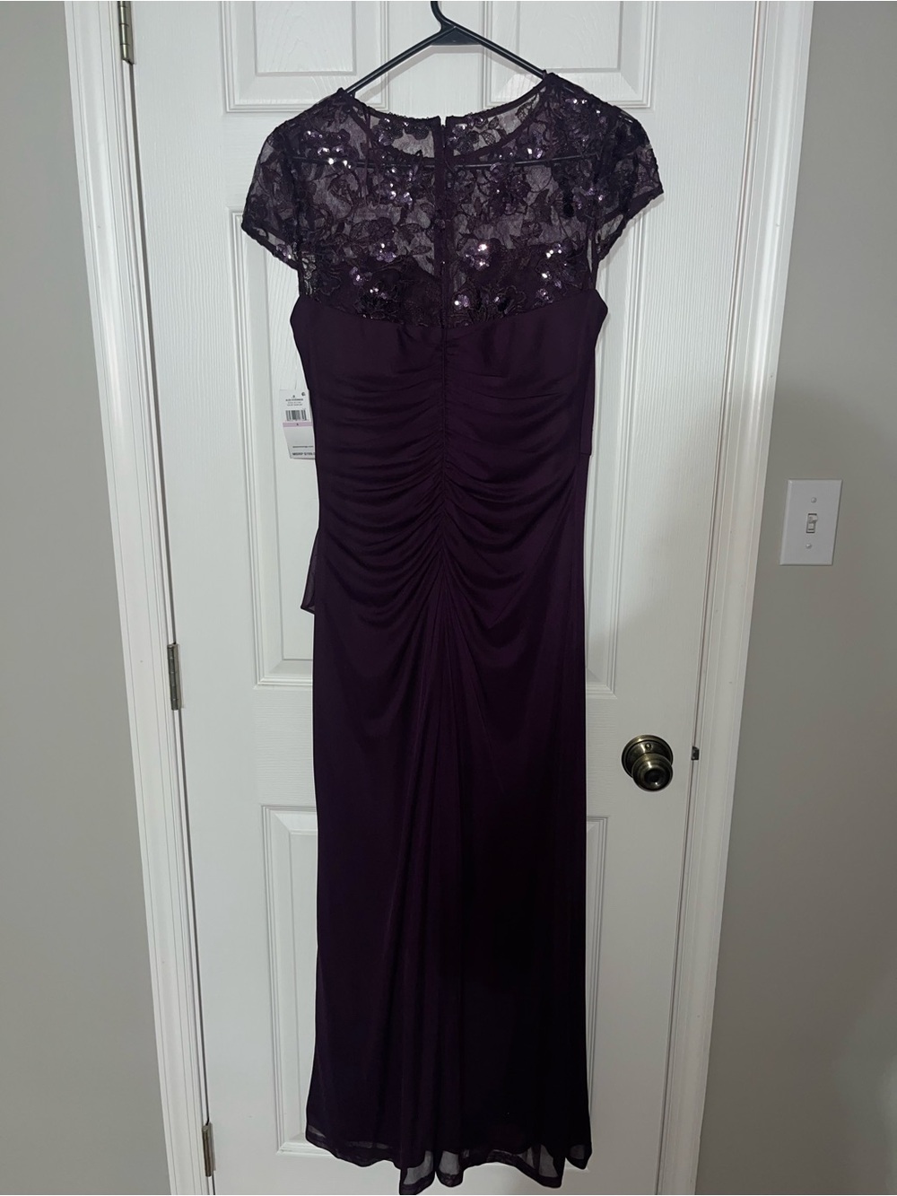 Alex Evenings Plum Sequin Lace Yoke Maxi Dress